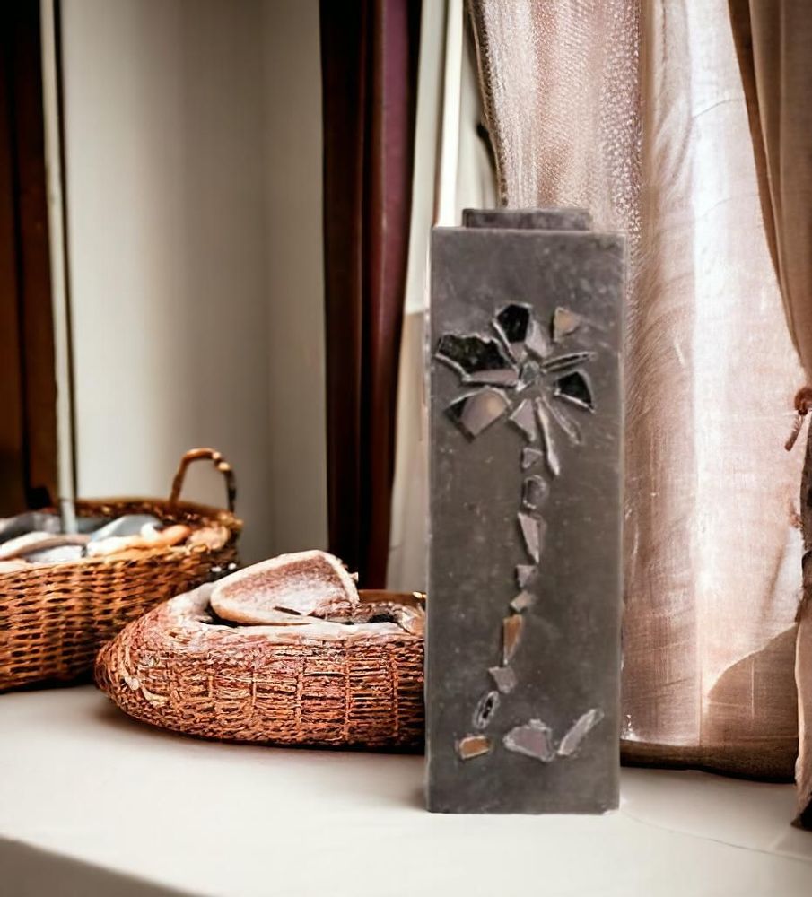 Objets de décoration - Grande bougie noire décorée de verres, parfumée, 60 cm de haut - SI DECO