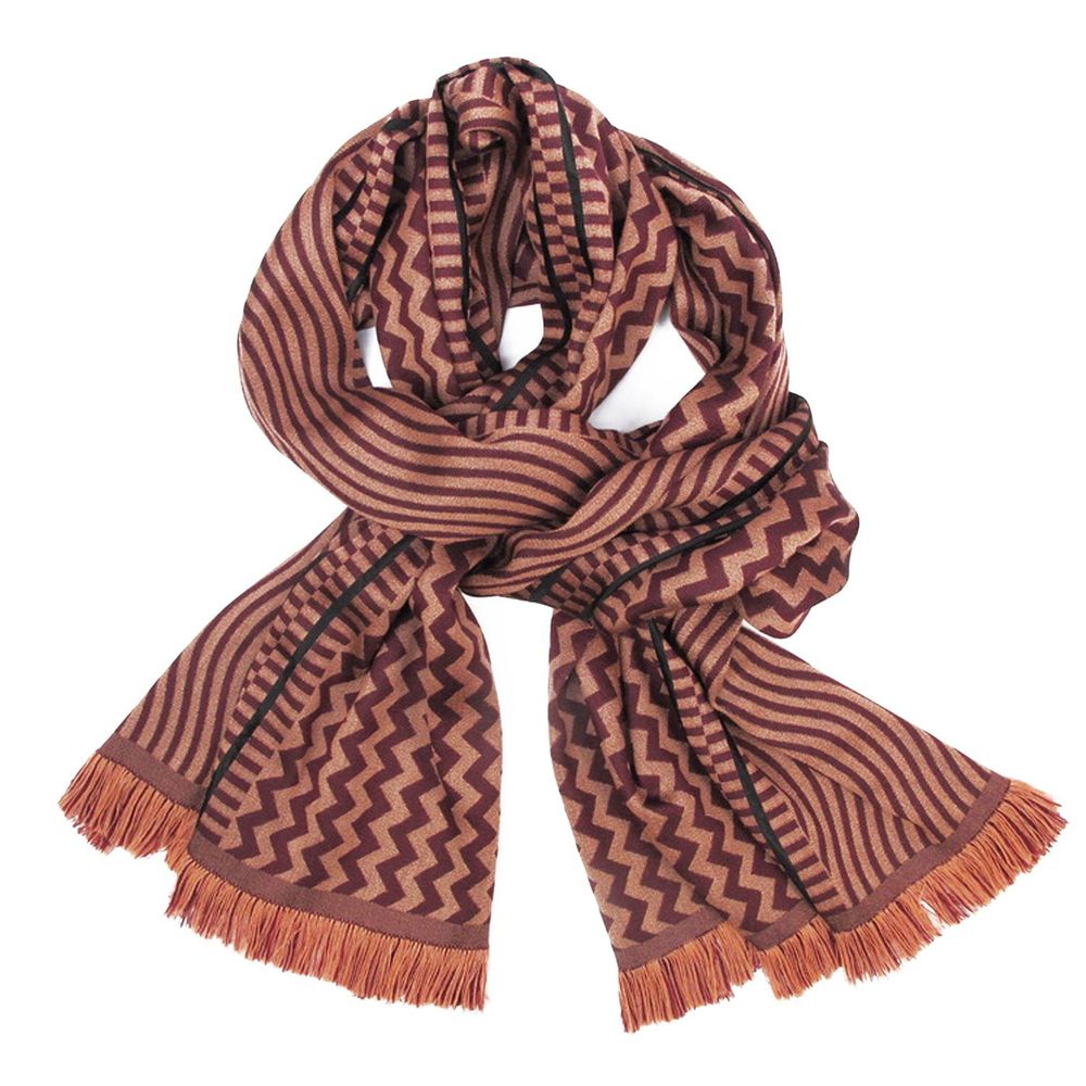 Travel accessories - Midi scarf wool silk - seismic zigzig - burgundy clay - SOPHIE GUYOT SILKS