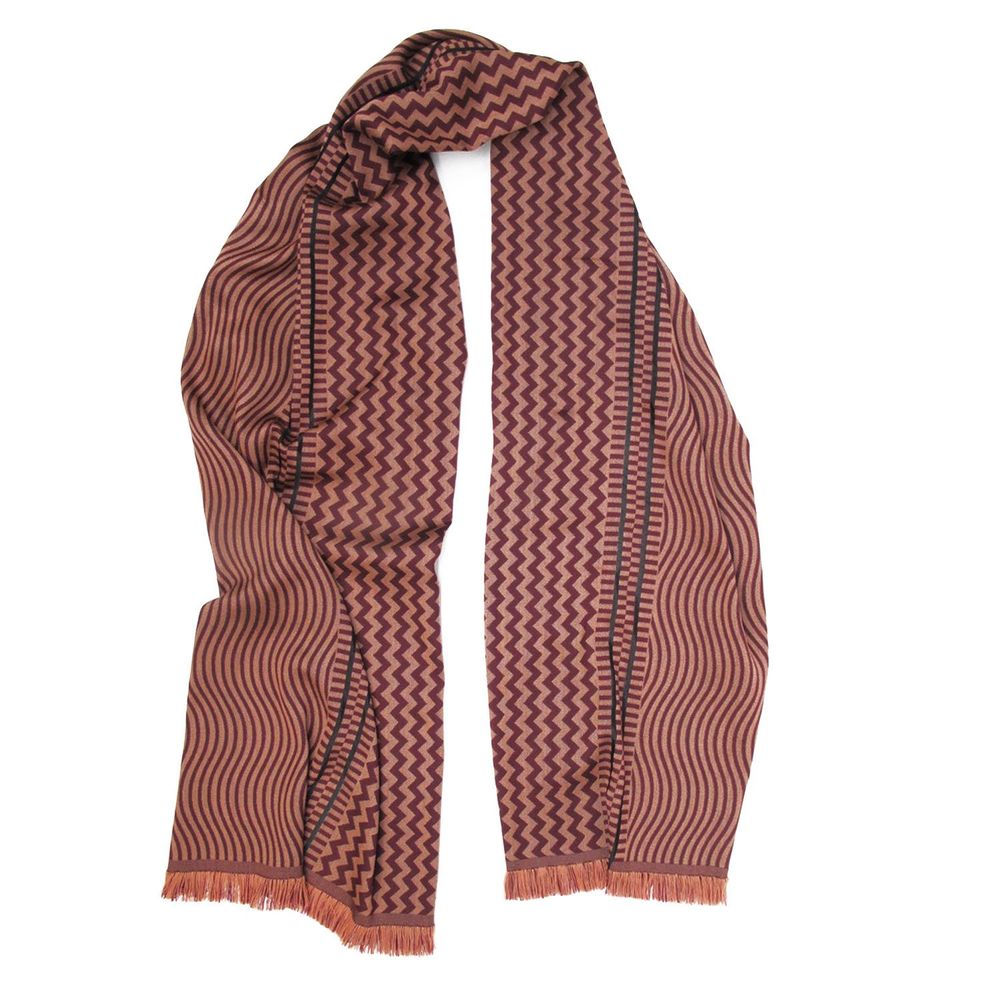Travel accessories - Midi scarf wool silk - seismic zigzig - burgundy clay - SOPHIE GUYOT SILKS