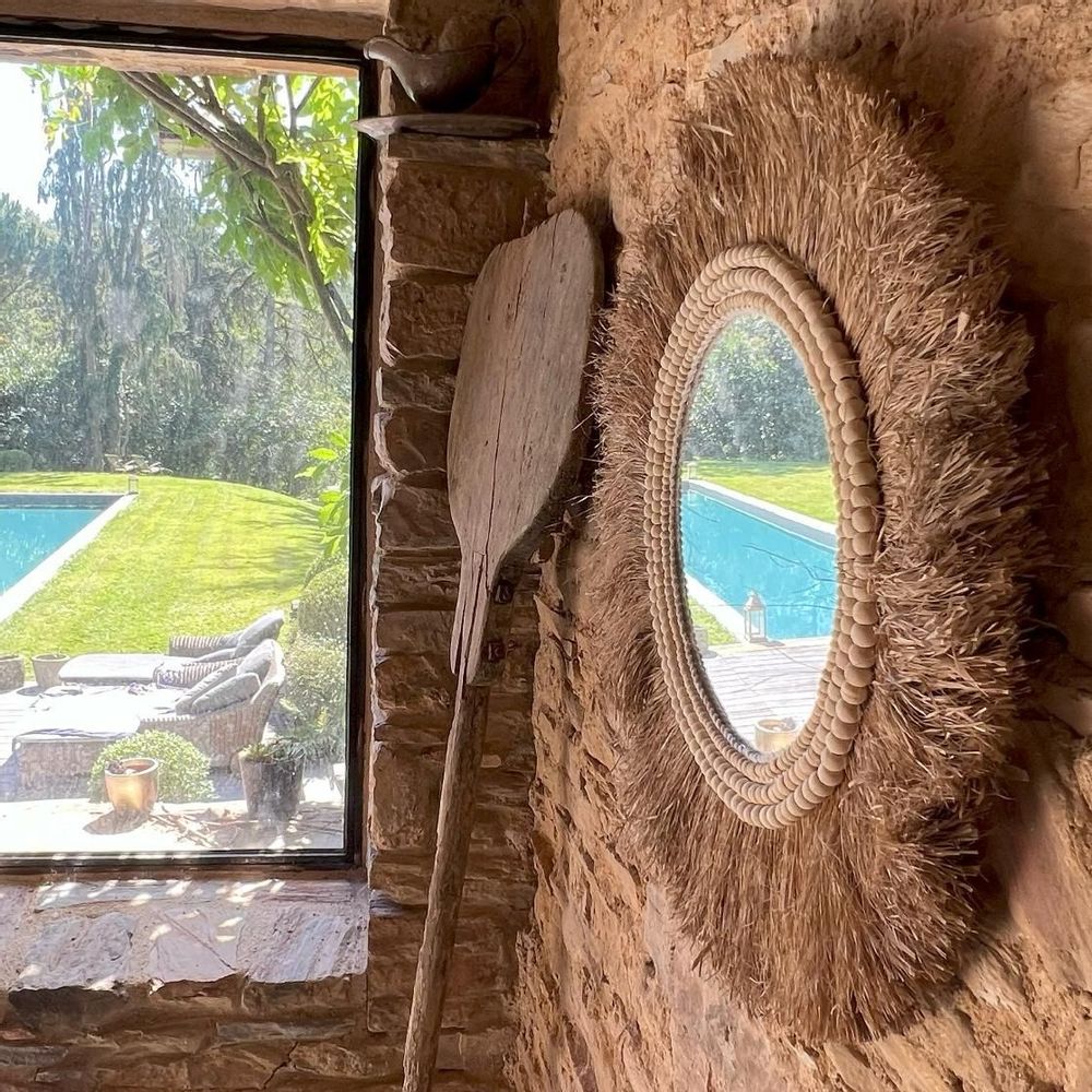 Miroirs - Miroir rond naturel en Sisal et perles de bois (Bali) - 60 - BALINAISA