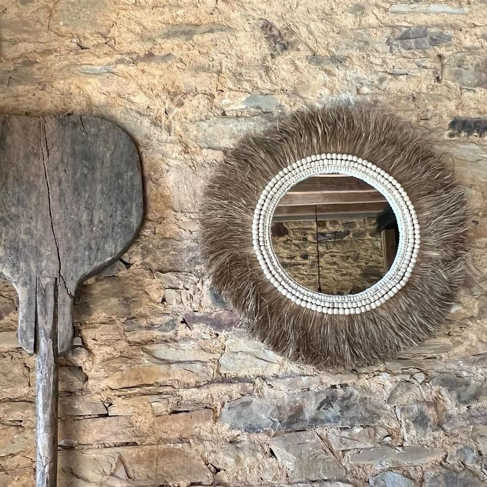 Miroirs - Miroir rond naturel en Sisal et perles de bois (Bali) - 60 - BALINAISA