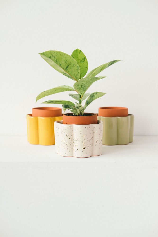 Vases - Self-watering pot Paula - Speckled white - PEPIN