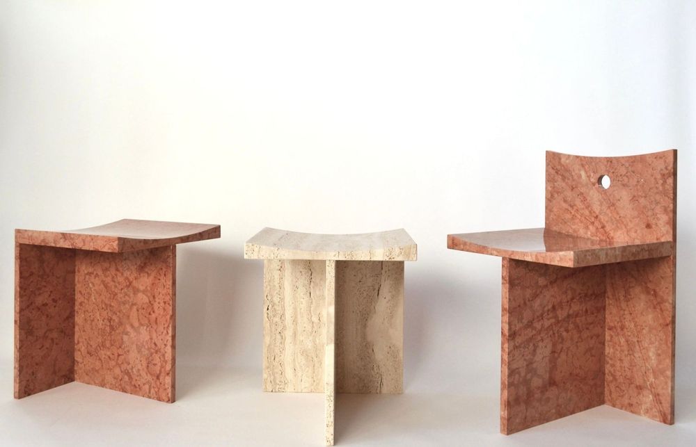 Tabourets - Thebes - Tabouret en Rosso Verona- Designed by McGannon Saad - PISTORE MARMI