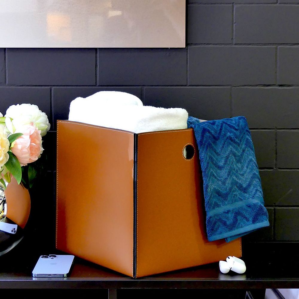 Objets de décoration - LUCIEN : PANIERE DE RANGEMENT CARRE EN CUIR LISSE - TAILLE L - GORDON & GAIA