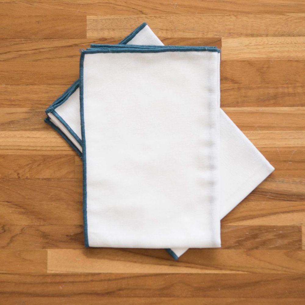 Napkins - SORRENTO Overlock White Linen Napkins - MAHE HOMEWARE