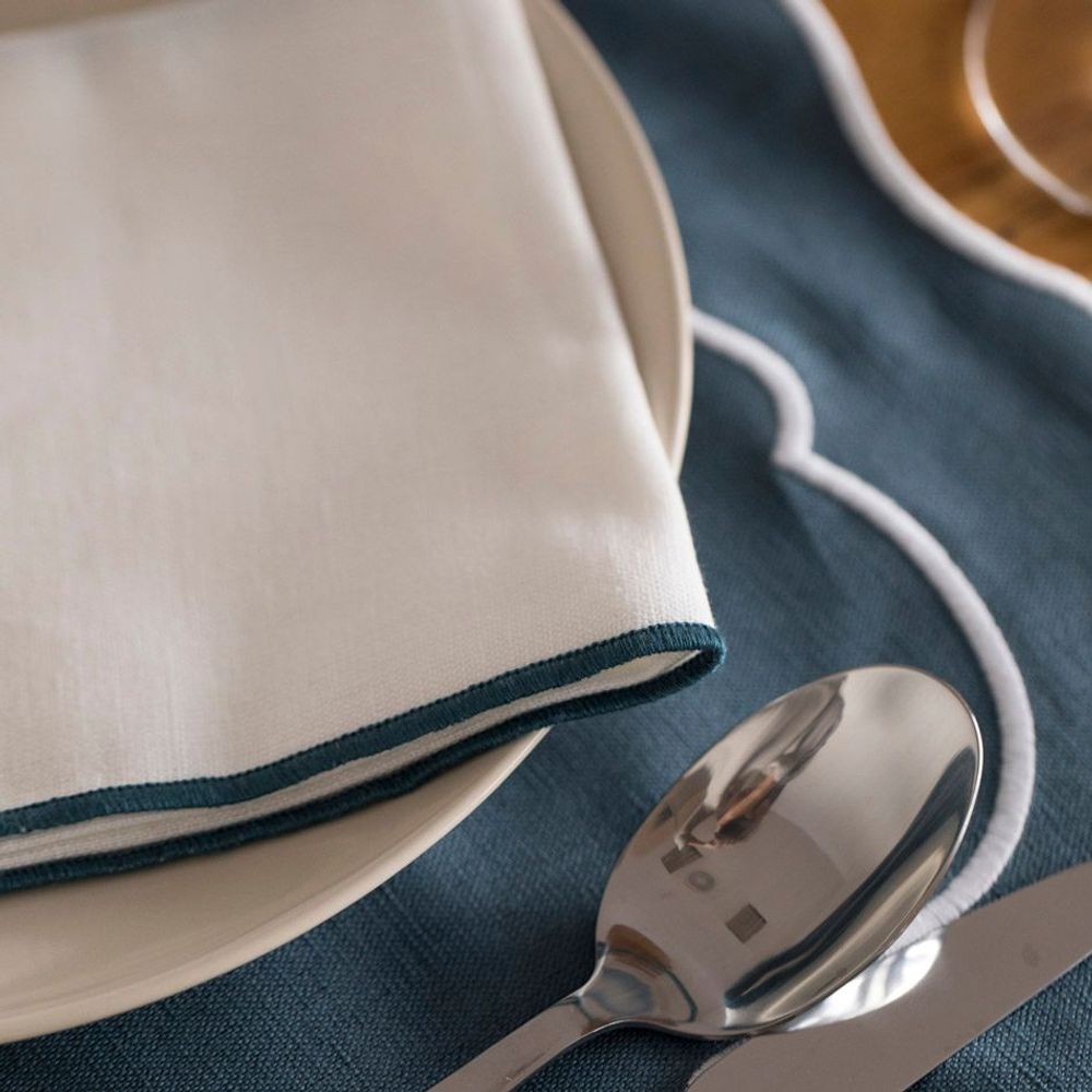 Napkins - SORRENTO Overlock White Linen Napkins - MAHE HOMEWARE