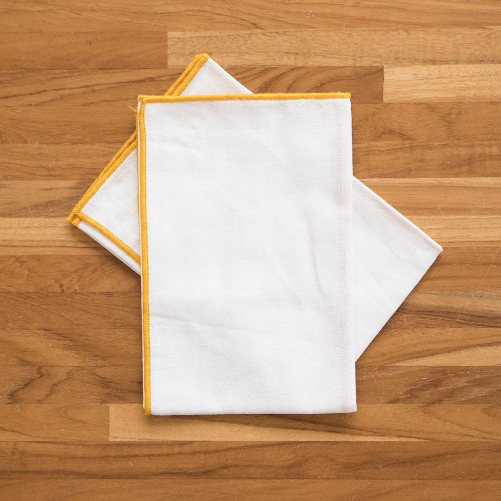 Napkins - SORRENTO Overlock White Linen Napkins - MAHE HOMEWARE