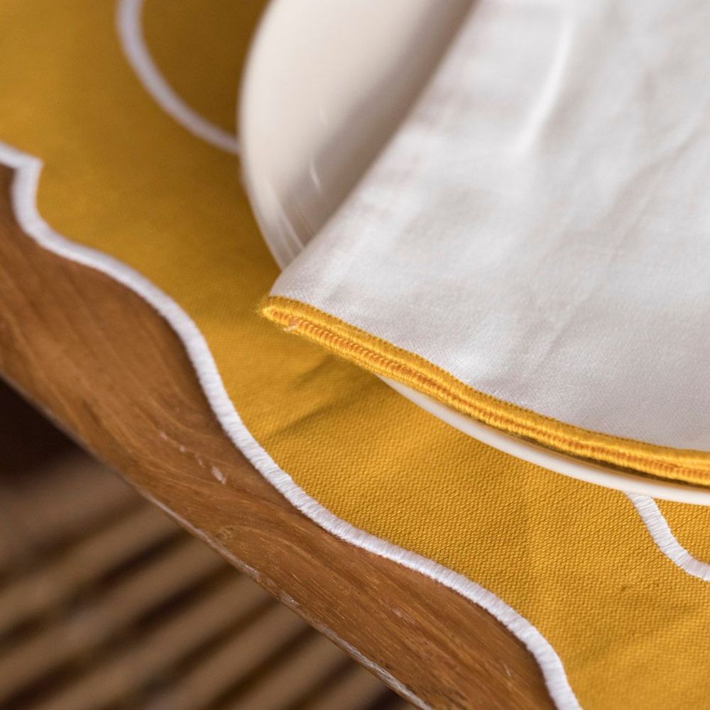 Napkins - SORRENTO Overlock White Linen Napkins - MAHE HOMEWARE