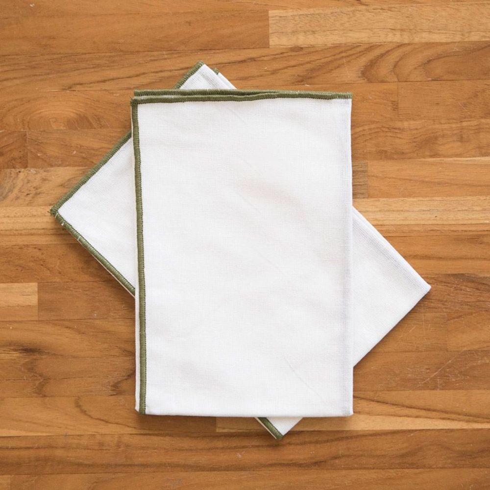 Napkins - SORRENTO Overlock White Linen Napkins - MAHE HOMEWARE