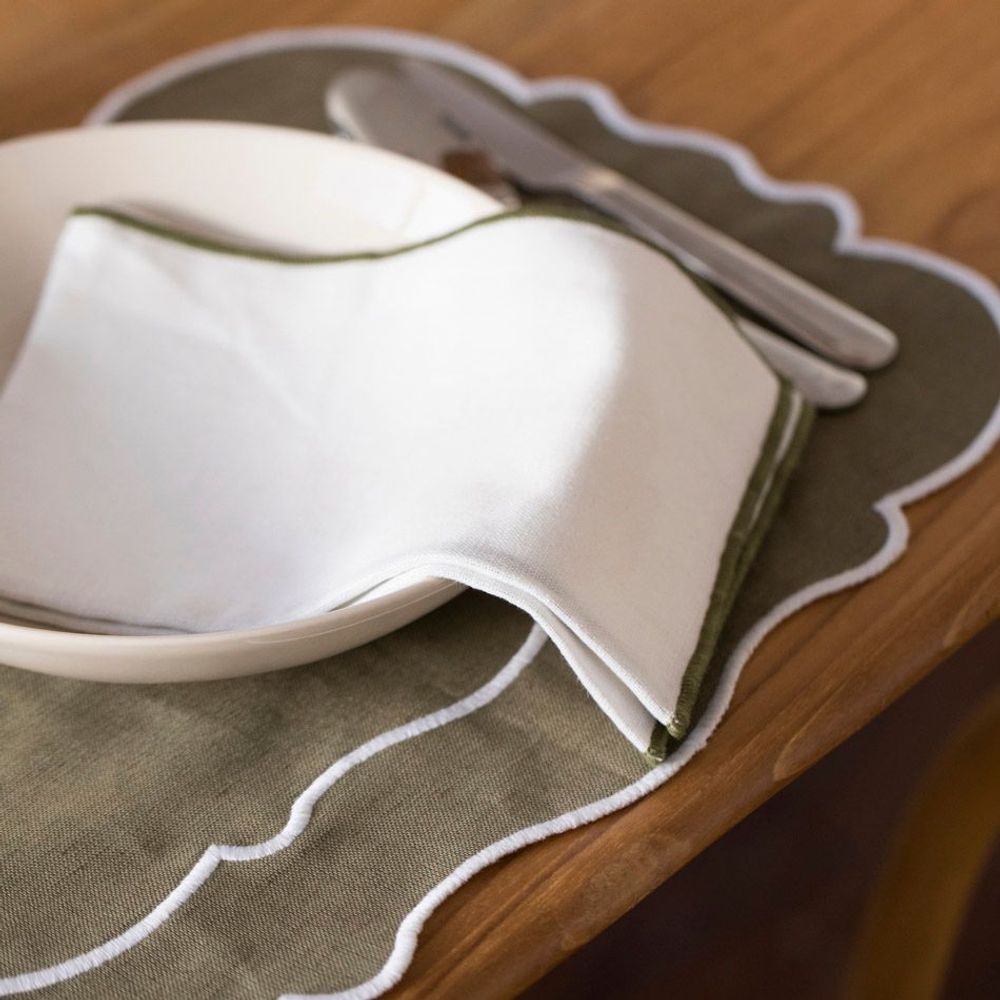 Napkins - SORRENTO Overlock White Linen Napkins - MAHE HOMEWARE
