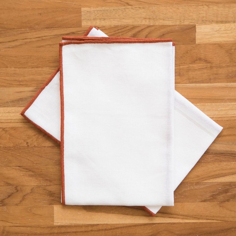 Napkins - SORRENTO Overlock White Linen Napkins - MAHE HOMEWARE