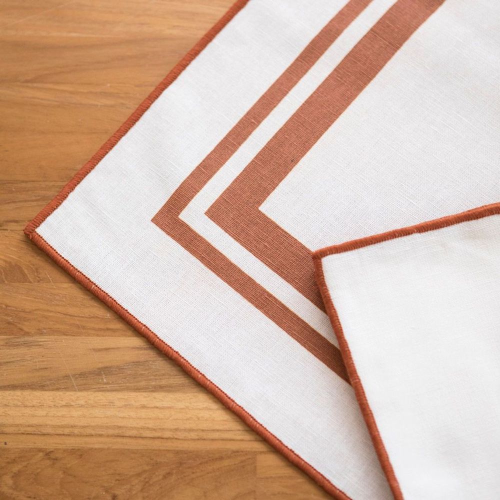 Napkins - SORRENTO Overlock White Linen Napkins - MAHE HOMEWARE