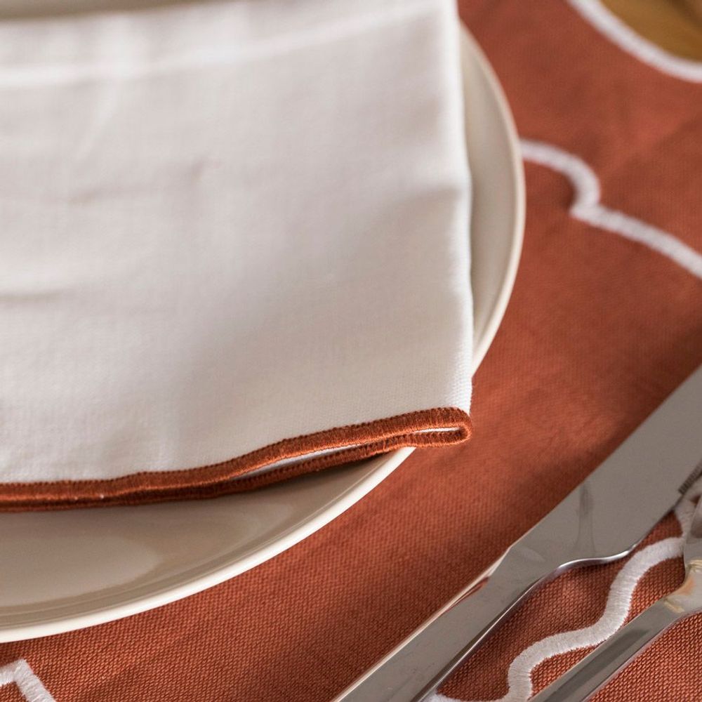 Napkins - SORRENTO Overlock White Linen Napkins - MAHE HOMEWARE