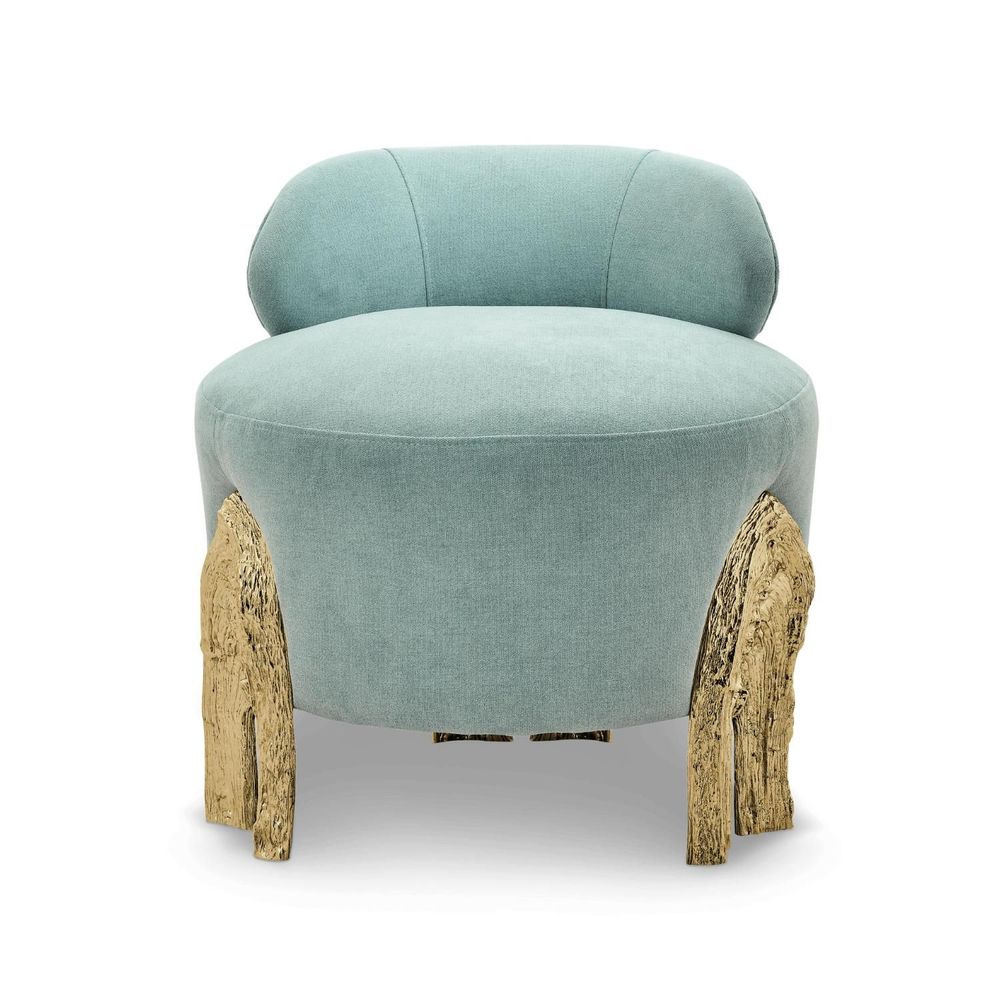 Armchairs - Kahy - Vanity Chair; Armchair; Blue Fabric; Gold accents; Gold Chair - MAEVE