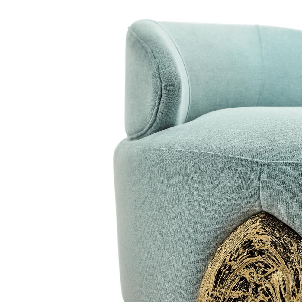 Armchairs - Kahy - Vanity Chair; Armchair; Blue Fabric; Gold accents; Gold Chair - MAEVE