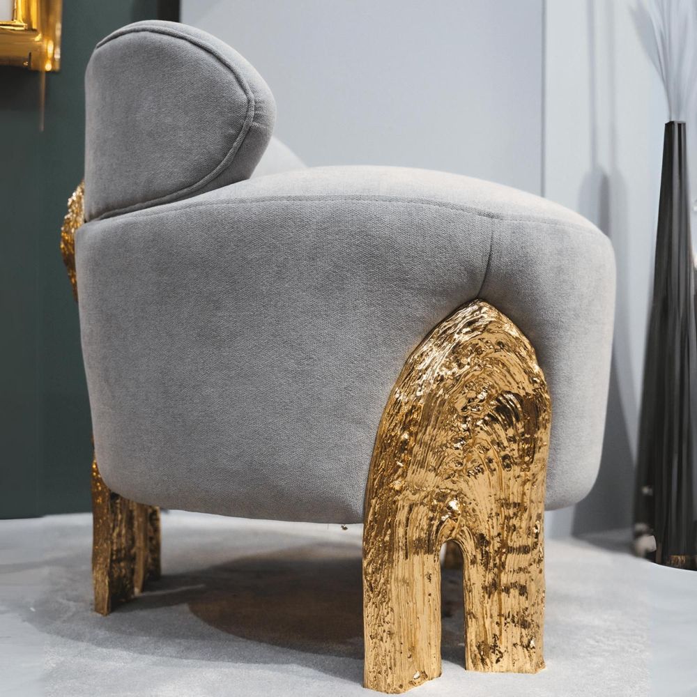 Armchairs - Kahy - Vanity Chair; Armchair; Blue Fabric; Gold accents; Gold Chair - MAEVE