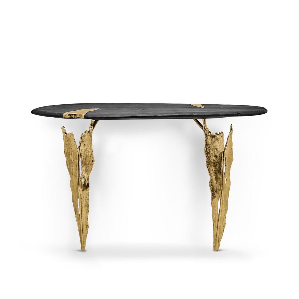 Console table - Fólia Console - Gold and pinewood console; organic design; console for entryway - MAEVE