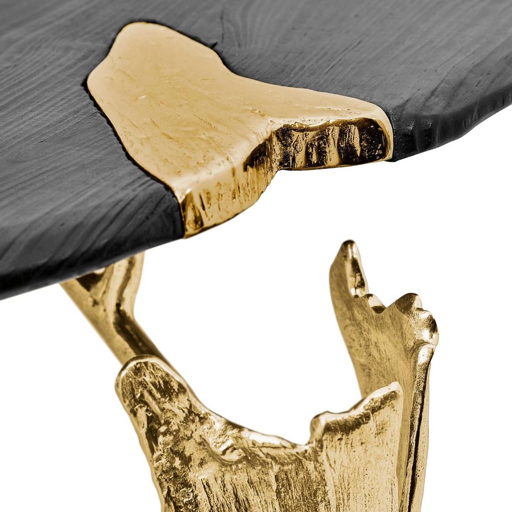 Console table - Fólia Console - Gold and pinewood console; organic design; console for entryway - MAEVE