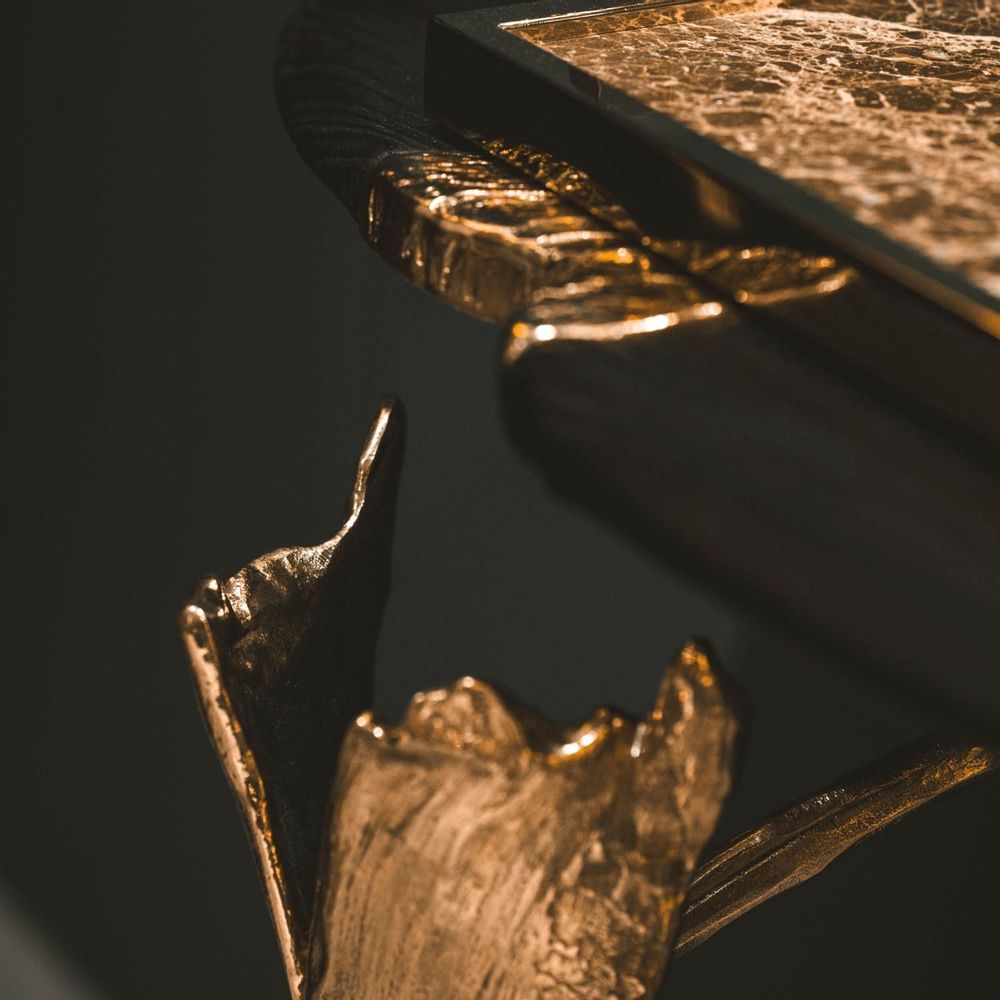 Console table - Fólia Console - Gold and pinewood console; organic design; console for entryway - MAEVE