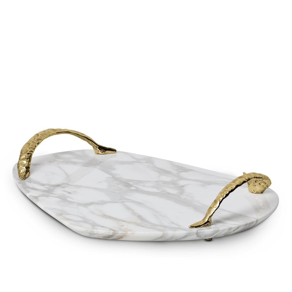 Trays - Rozu - Calacatta Marble Tray: Elegant Design with Brass Hardware - MAEVE