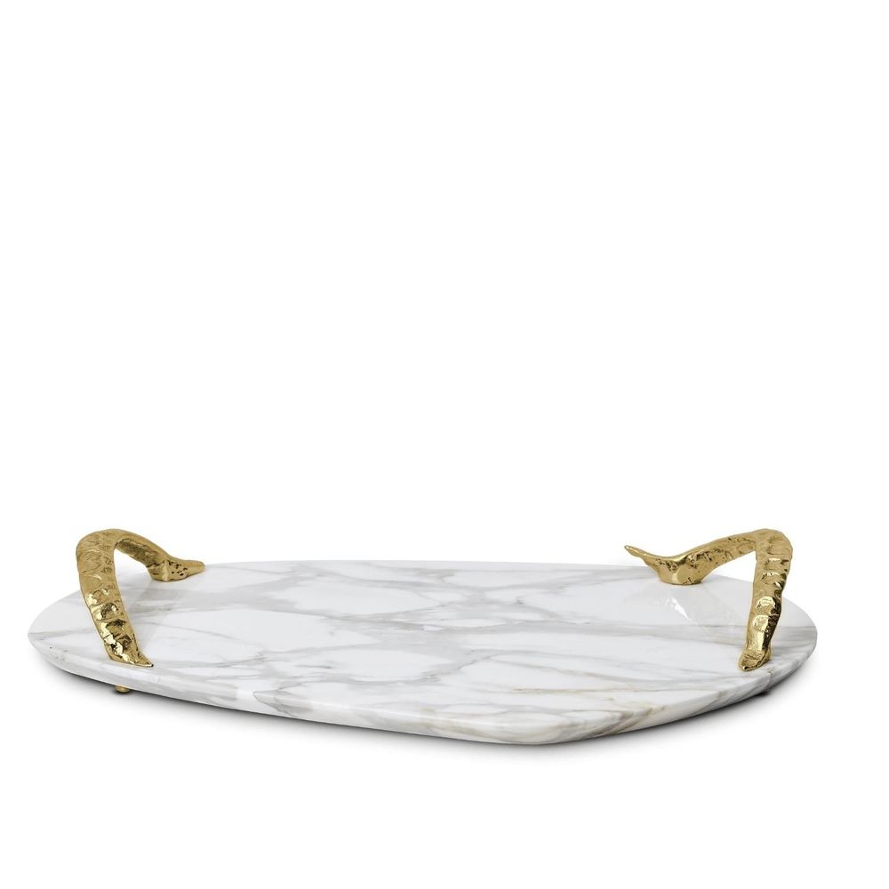 Trays - Rozu - Calacatta Marble Tray: Elegant Design with Brass Hardware - MAEVE