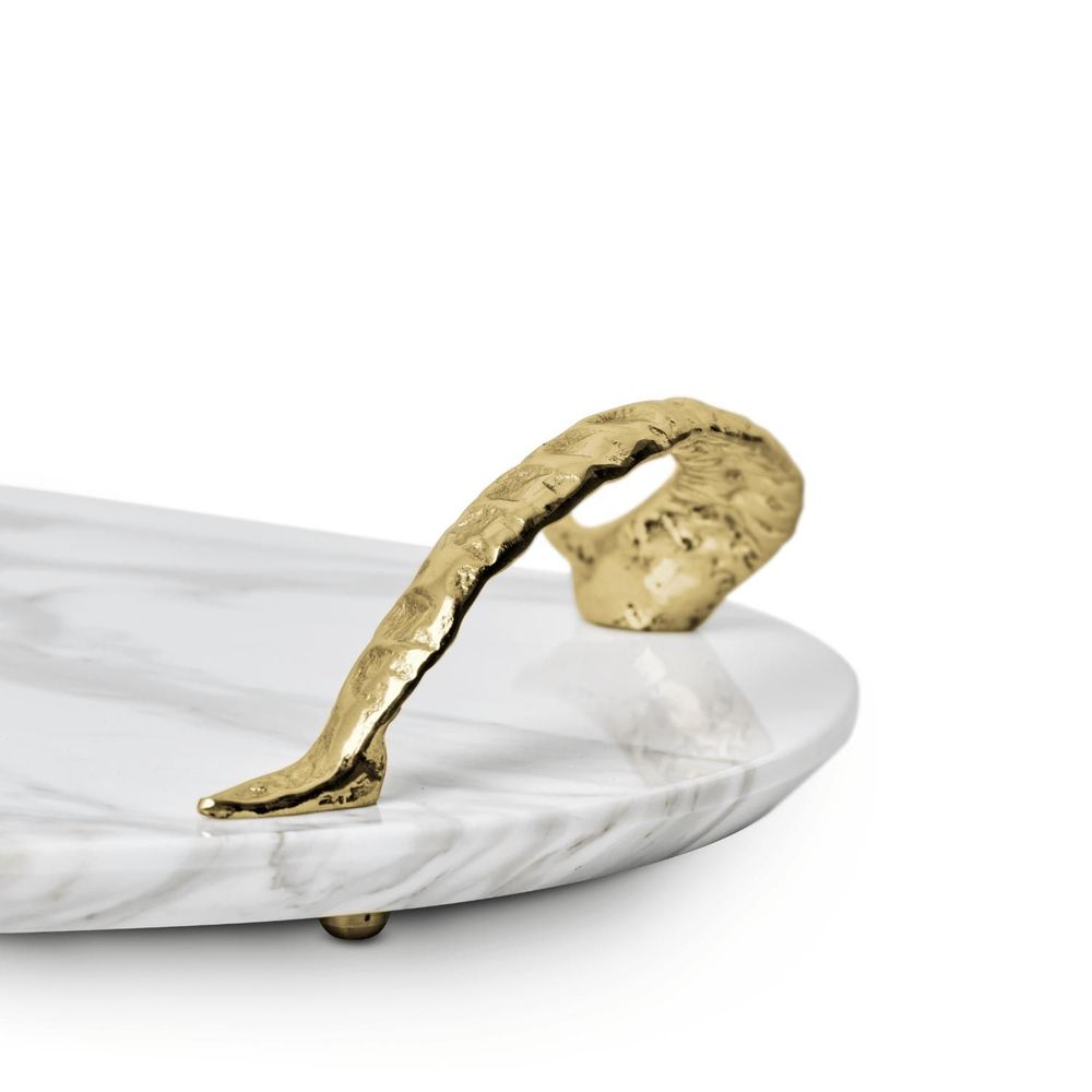 Trays - Rozu - Calacatta Marble Tray: Elegant Design with Brass Hardware - MAEVE
