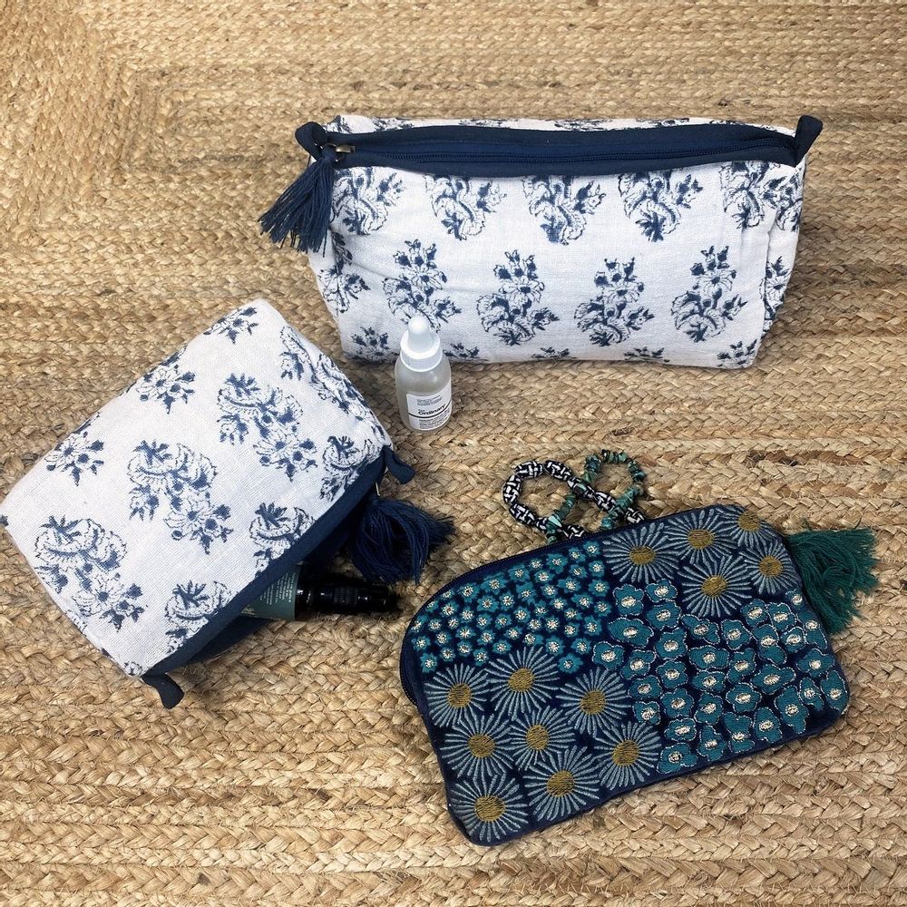 Clutches - Blockprint cotton gauze toiletry and cosmetic bag - MAISON LILO