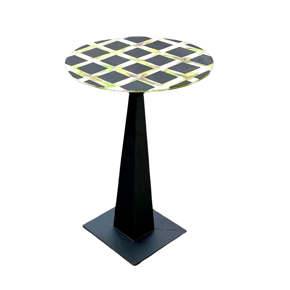 Other tables - Round table in natural slate, color joints, H 73 D 50 cm, SQUARE - LE TRÈFLE BLEU