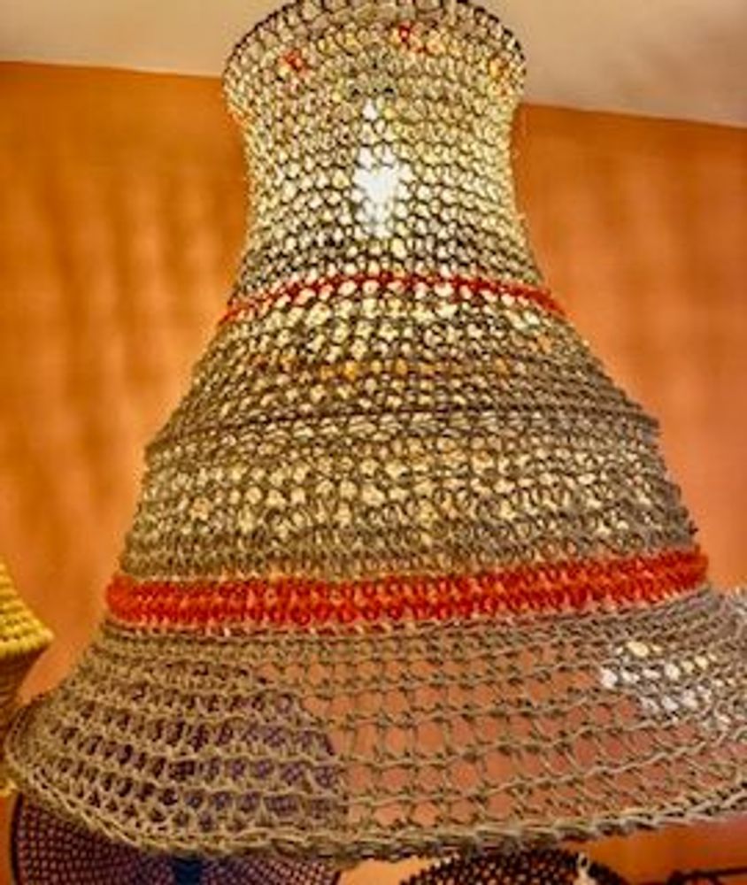 Other office supplies - SAHARA lamp made of raw linen and orange jute touches Height 40 cm Diameter 60 cm delivered with electric mount - ADELE VAHN