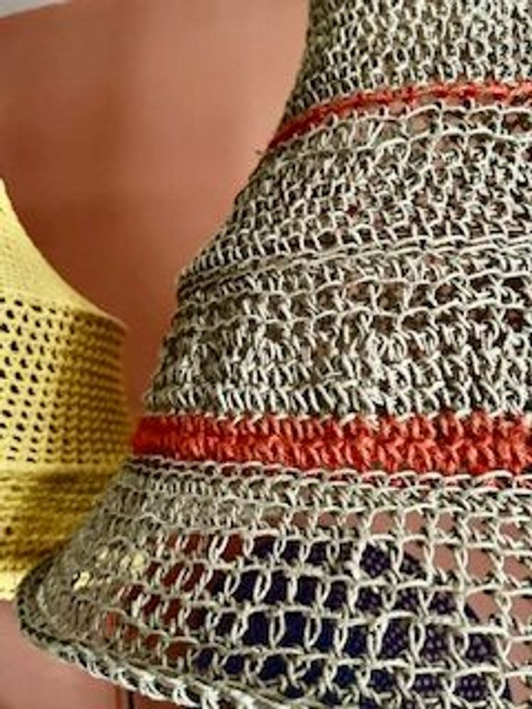 Other office supplies - SAHARA lamp made of raw linen and orange jute touches Height 40 cm Diameter 60 cm delivered with electric mount - ADELE VAHN