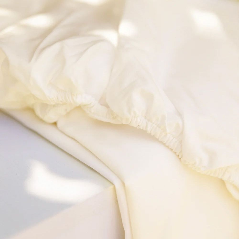 Linens - Off White Percale Fitted Sheet - MORE COTTONS