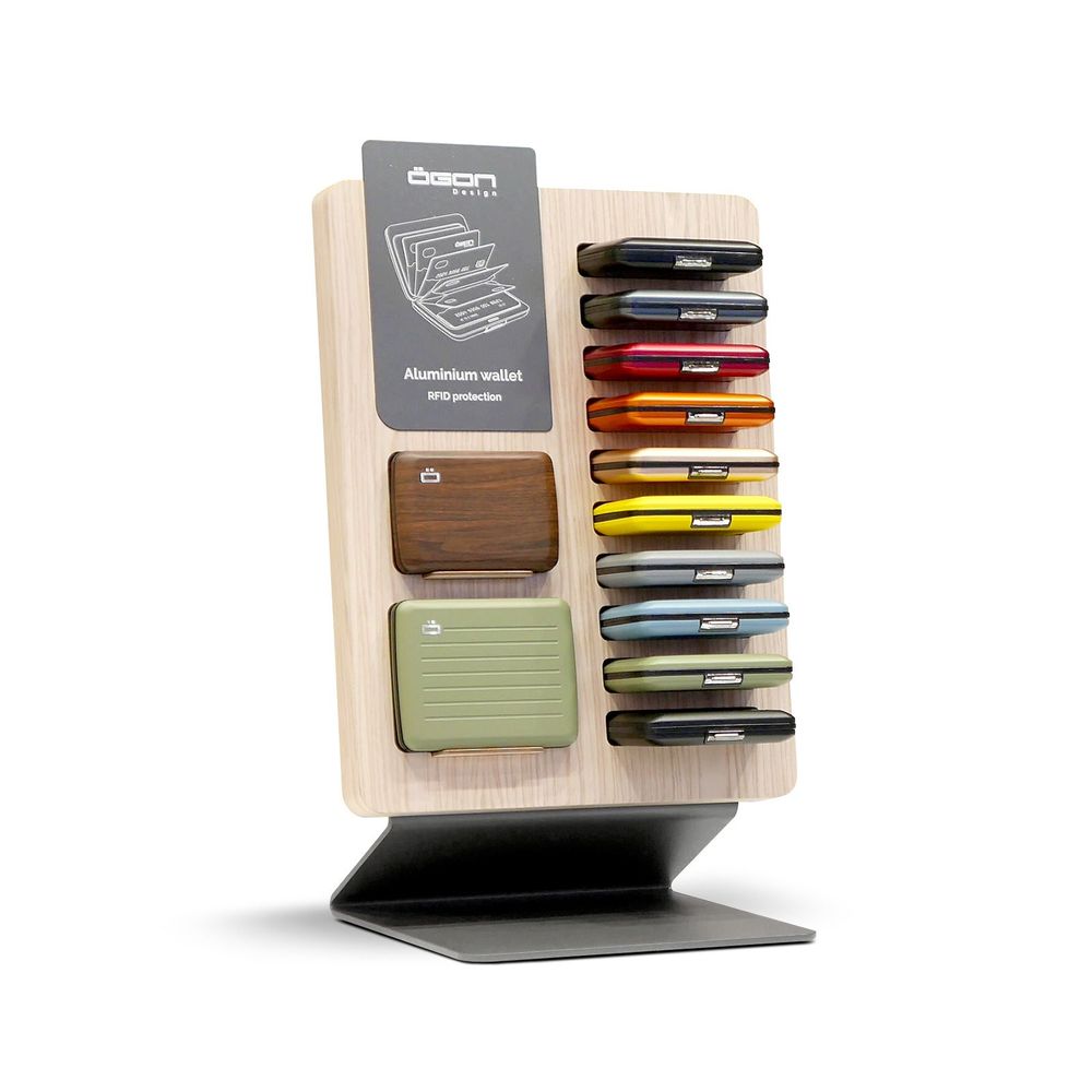 Petite maroquinerie - Pack d'implantation M - 30 portefeuilles Smart Case V2 en aluminium assortis + présentoir vertical - ÖGON DESIGN