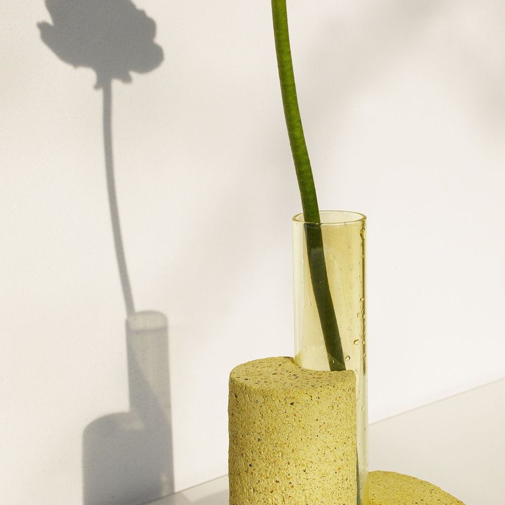 Vases - Yellow Glass and stone vase for flowers, Cochlea della Metamorfosi n°1 - COKI