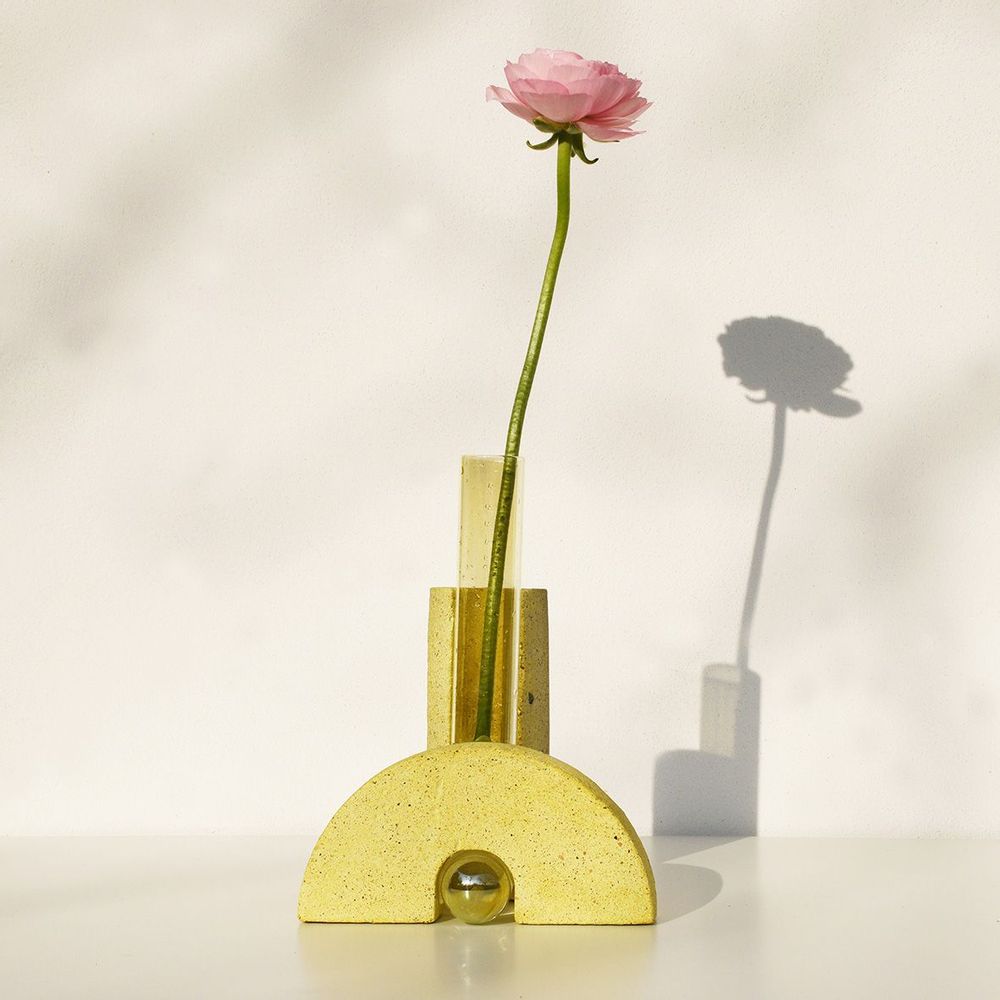 Vases - Yellow Glass and stone vase for flowers, Cochlea della Metamorfosi n°1 - COKI