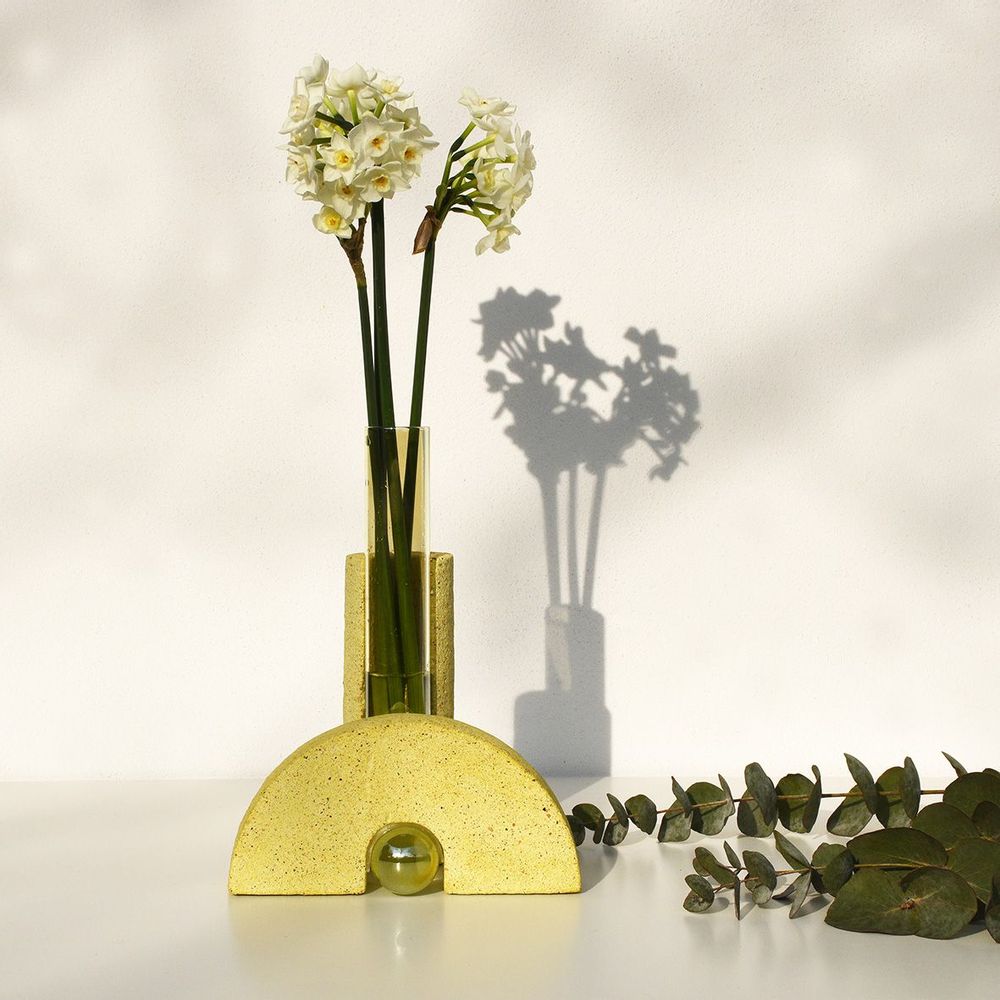 Vases - Yellow Glass and stone vase for flowers, Cochlea della Metamorfosi n°1 - COKI