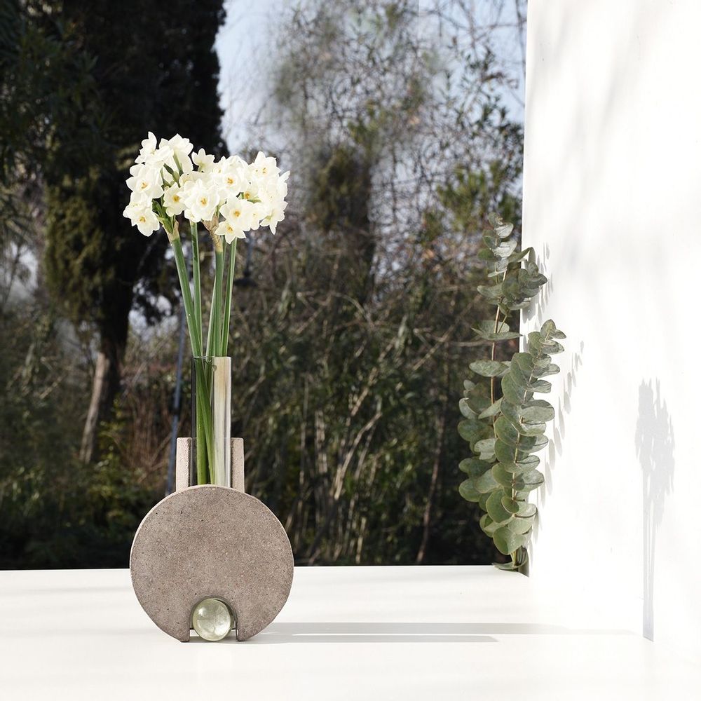 Vases - Grey glass and stone vase for flowers, Cochlea della Metamorfosi n°2 - COKI