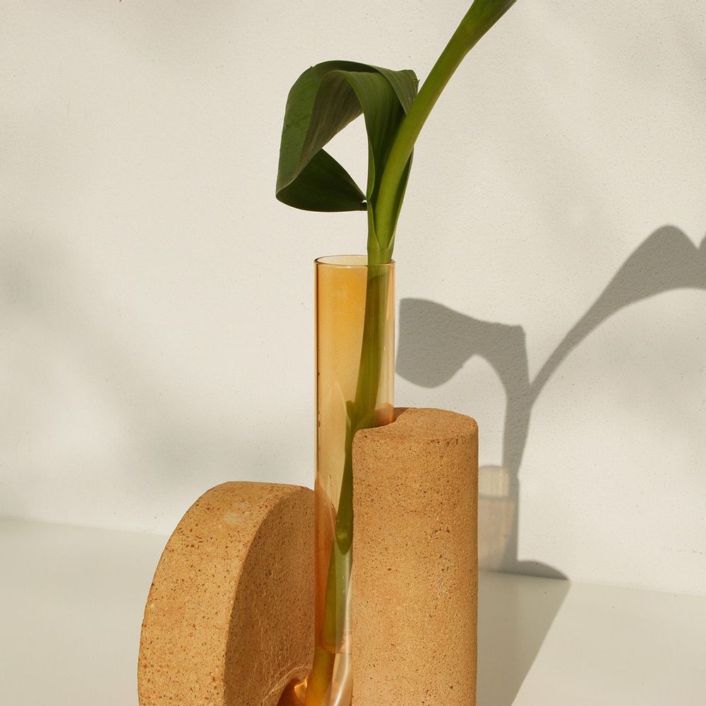 Vases - Orange Glass and stone vase for flowers, Cochlea della Metamorfosi n°2 - COKI