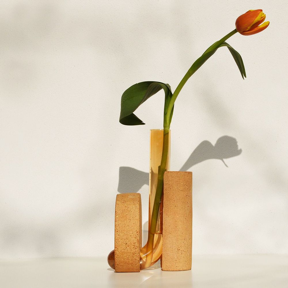 Vases - Orange Glass and stone vase for flowers, Cochlea della Metamorfosi n°2 - COKI