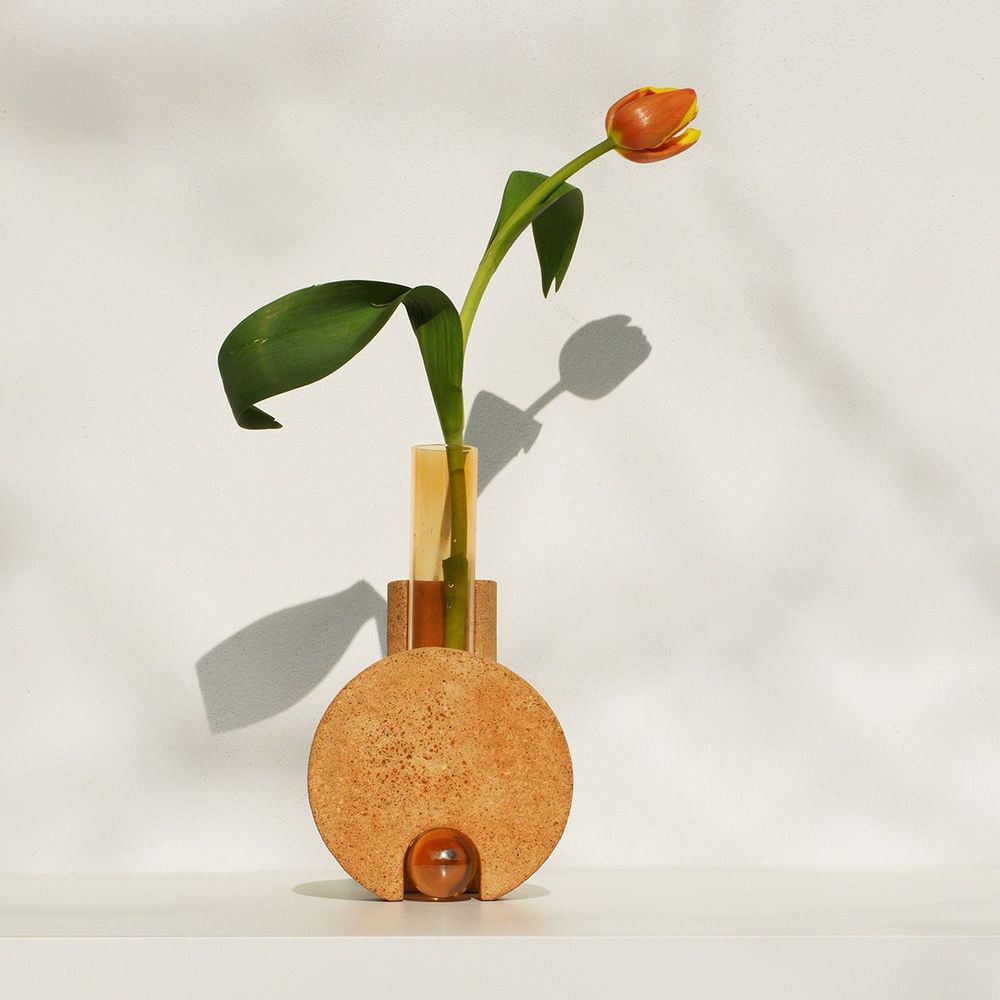 Vases - Orange Glass and stone vase for flowers, Cochlea della Metamorfosi n°2 - COKI