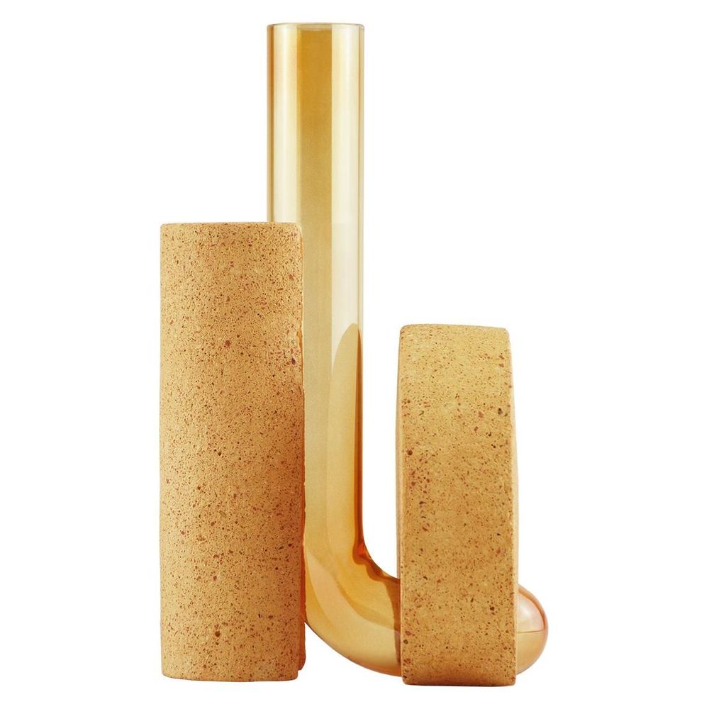 Vases - Orange Glass and stone vase for flowers, Cochlea della Metamorfosi n°2 - COKI
