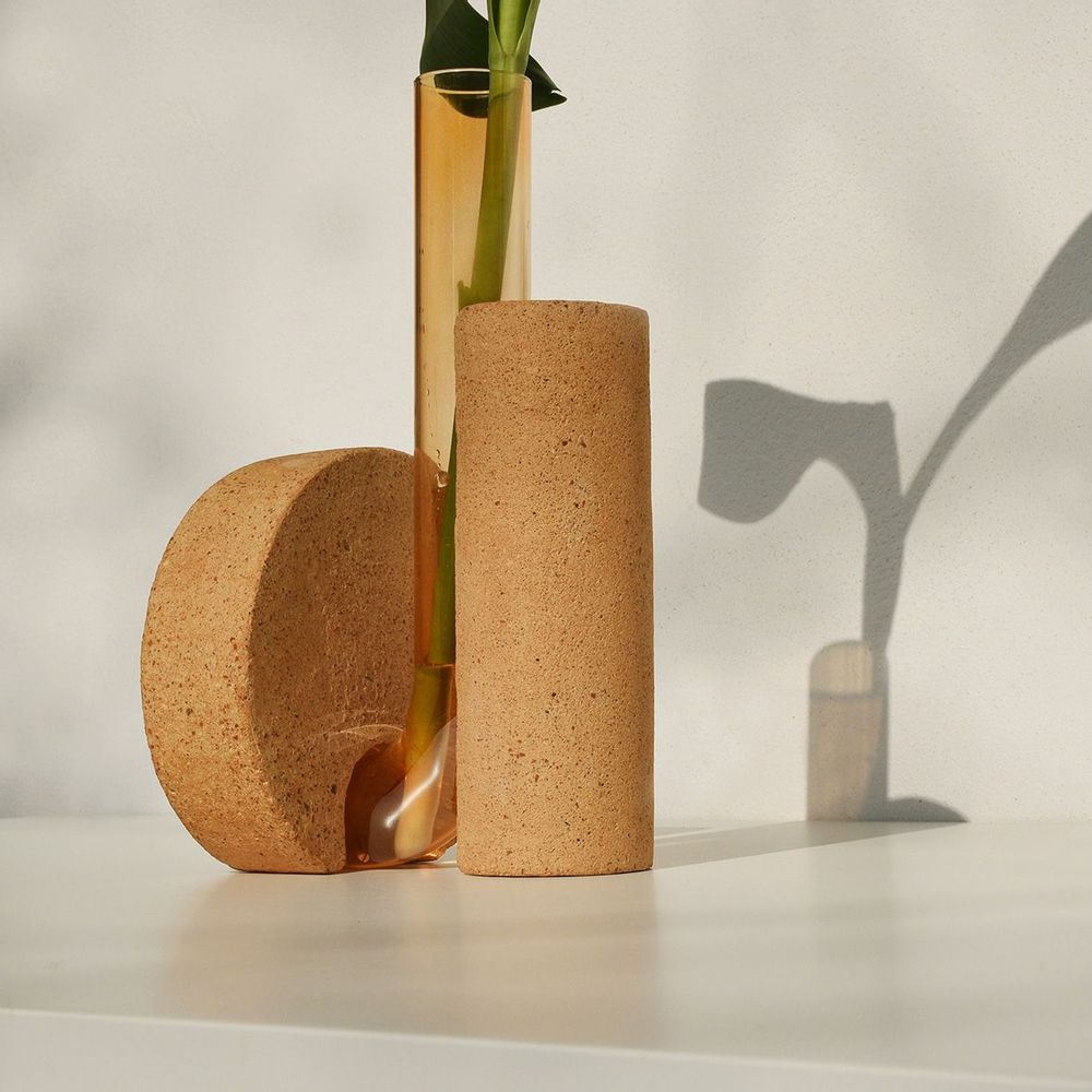 Vases - Orange Glass and stone vase for flowers, Cochlea della Metamorfosi n°2 - COKI