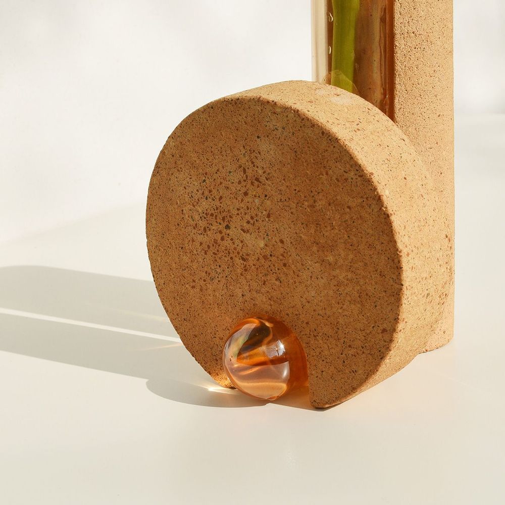 Vases - Orange Glass and stone vase for flowers, Cochlea della Metamorfosi n°2 - COKI