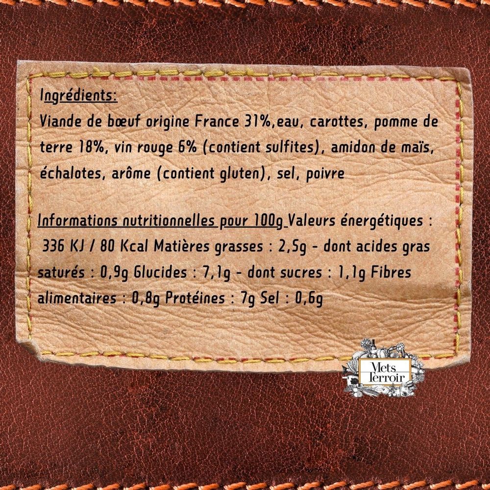 Épicerie fine - Bœuf Bourguignon, Pomme de Terre en Grenaille - 380g - METSTERROIR