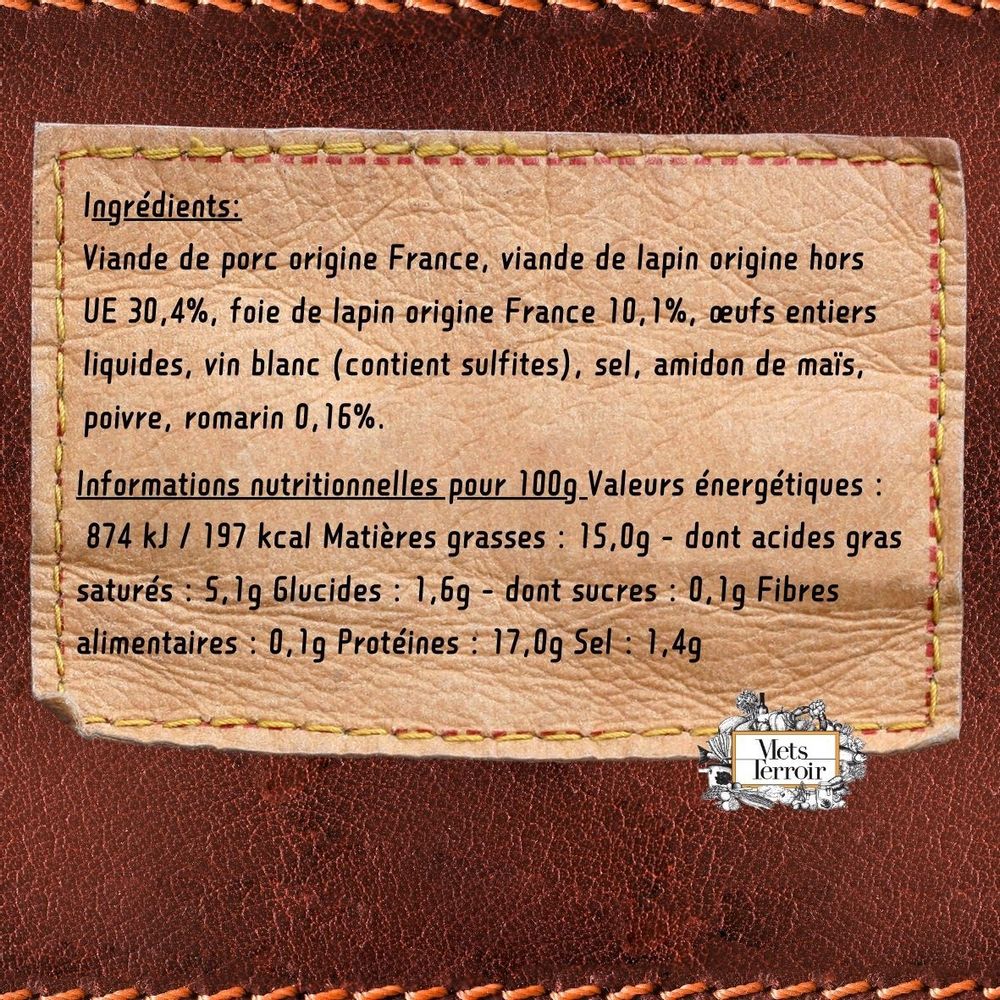 Épicerie fine - Terrine de Lapin au Romarin - 90g - METSTERROIR