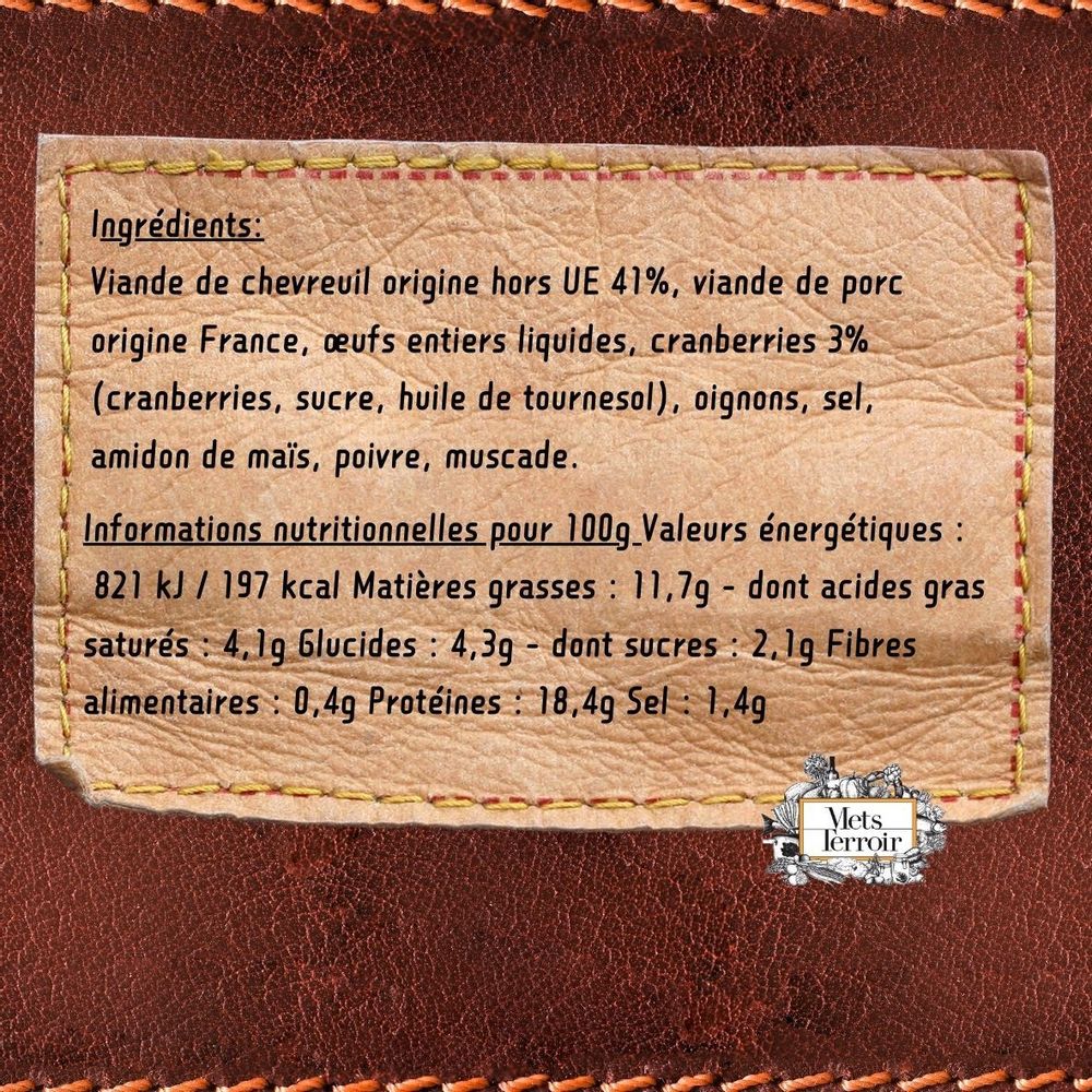 Épicerie fine - Terrine de Chevreuil aux Cranberries - 90g - METSTERROIR