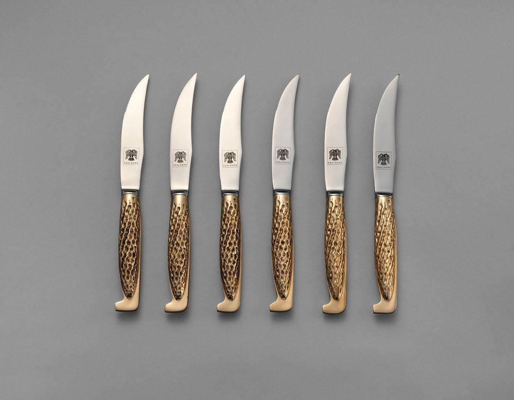 Couverts & ustensiles de cuisine - Ensemble de couteaux à steak avec manche en bronze, 6 pièces - EAGLADOR