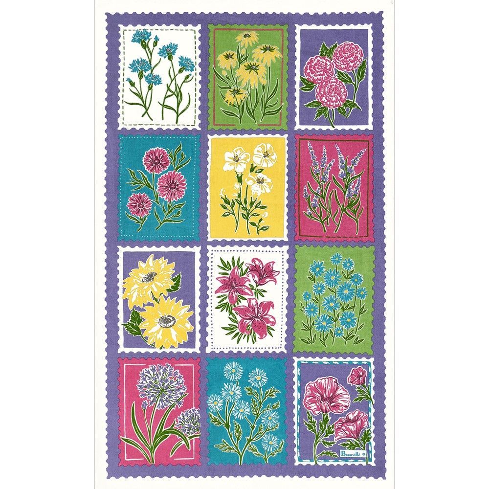 Linge d'office - Torchon Timbres en fleurs - BEAUVILLÉ