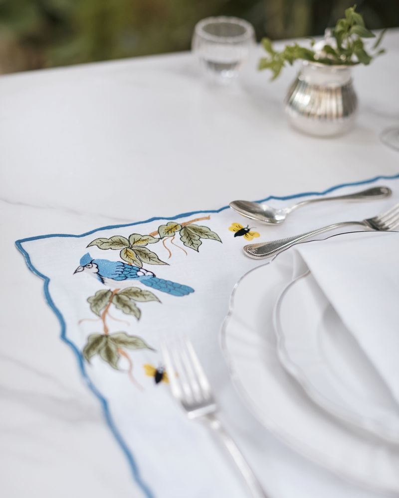 Placemats - Embroidered Linen table set - Colibri White - RENDAR
