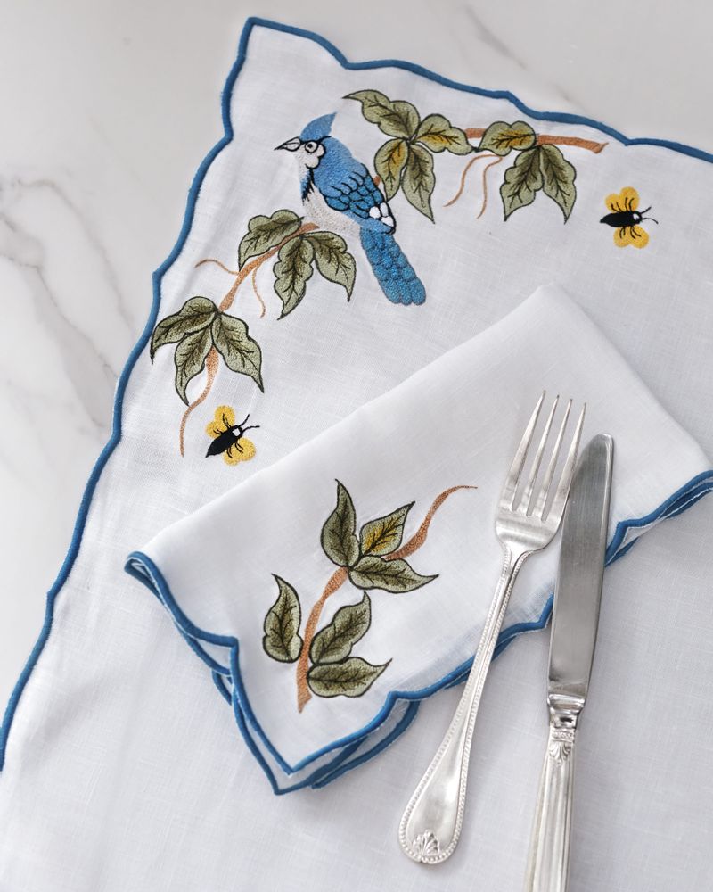 Placemats - Embroidered Linen table set - Colibri White - RENDAR
