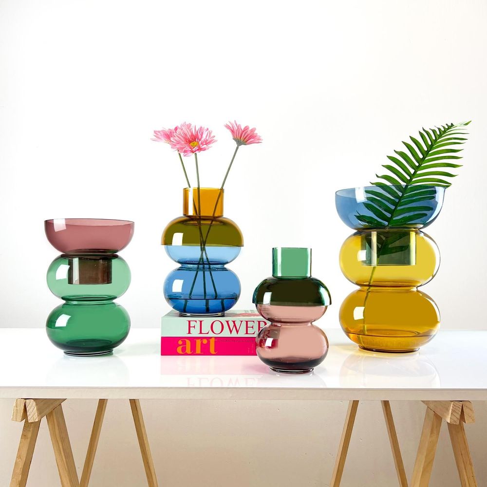 Vases - Bubble Flip Vase in Large Yellow and Blue - 30.5 x 20.5 x 20.5 cm - CLOUDNOLA